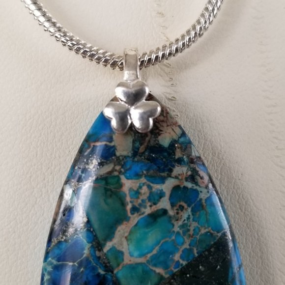 Blue & Silver Pendant with 925 Bail on Silver Chain 24" - Picture 7 of 13